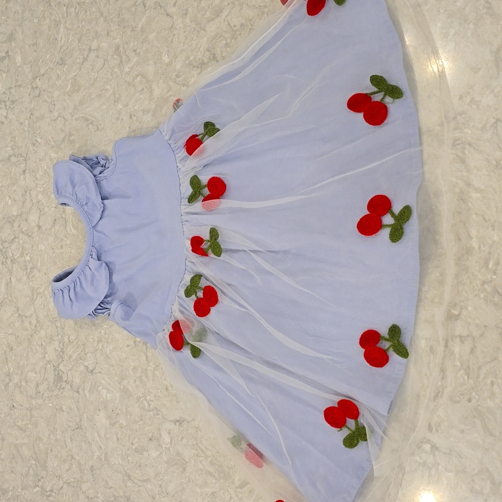 Blue, cherry embellishment dress